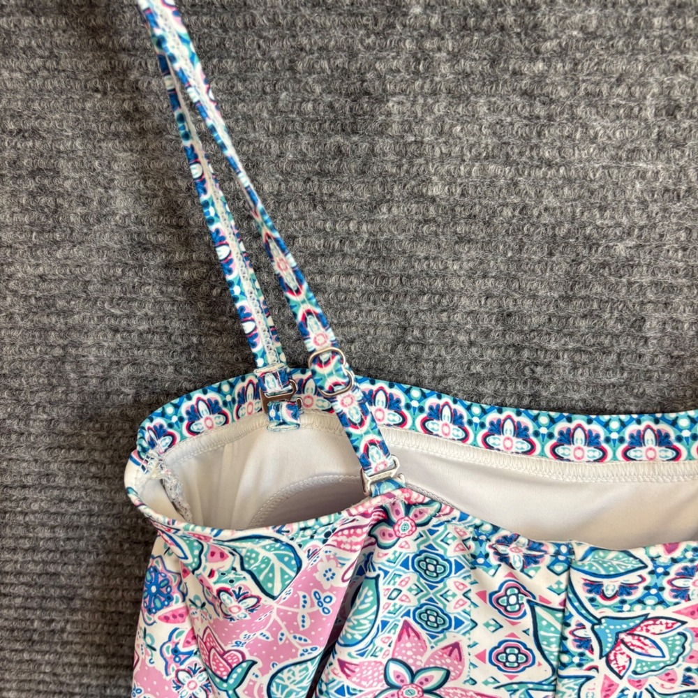 Stella Parker Floral Paisley Ruffle One Piece Swimsuit Pink Teal Blue Large - Picture 4 of 5